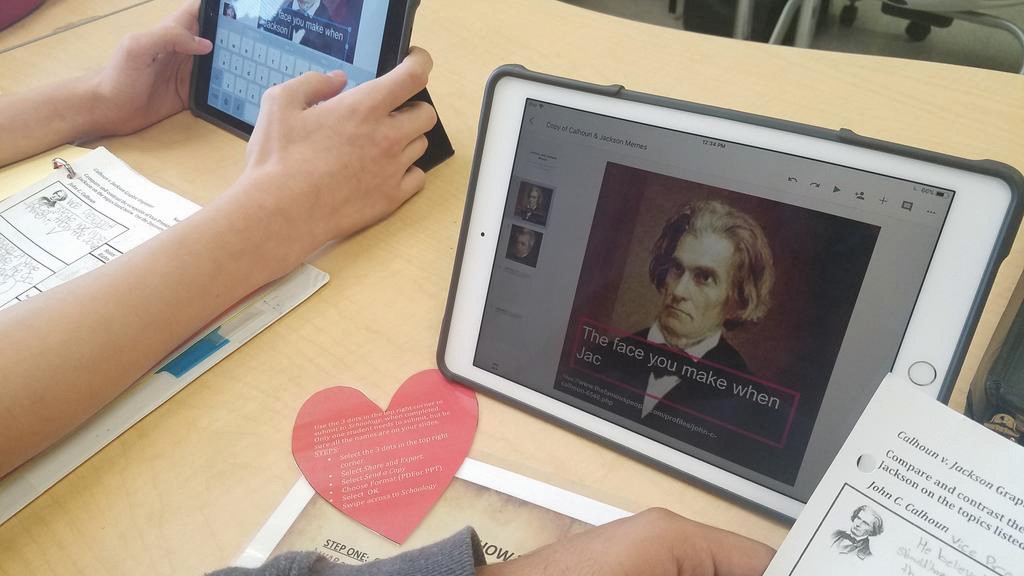 a student editing a picture of a historical figure with the "your face when" meme