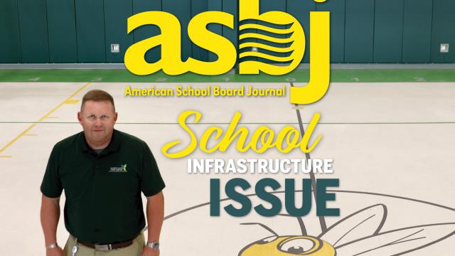 an image of a school staff member standing in a gymnasium with the text "ASBJ" "School infrastructure issue"